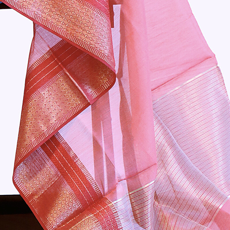 Maheshwari Silk Dupatta In Pink - Image 2