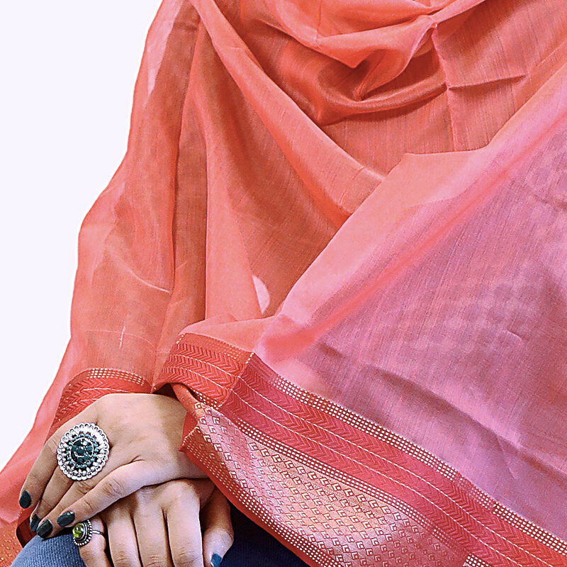 Maheshwari Silk Dupatta In Pink - Image 3