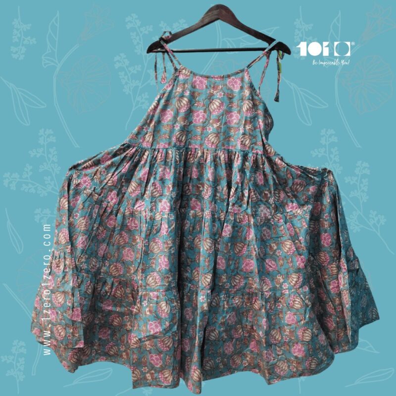 Elegant Teal Paisley Flared Cotton Frock