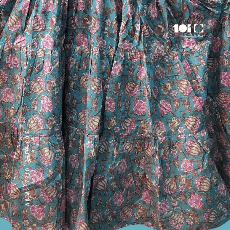 Elegant Teal Paisley Flared Cotton Frock - Image 4