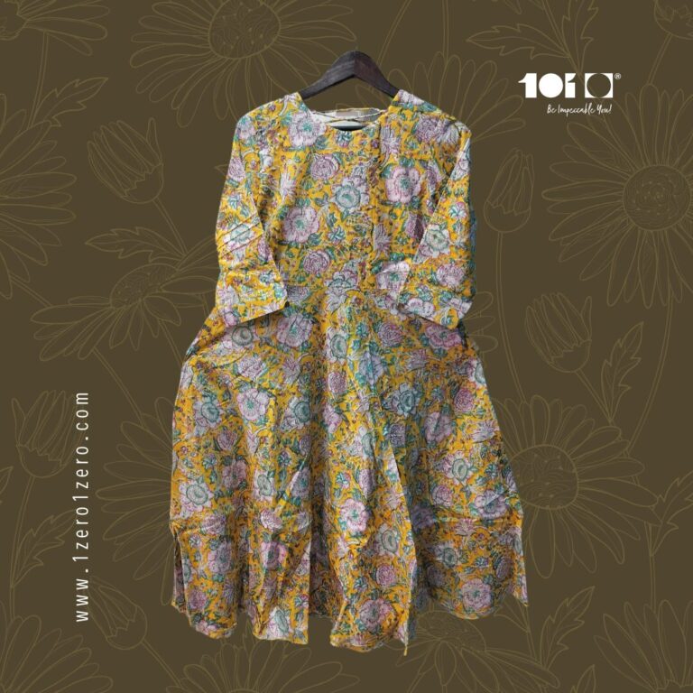 Elegant yellow Paisley Flared Cotton Frock