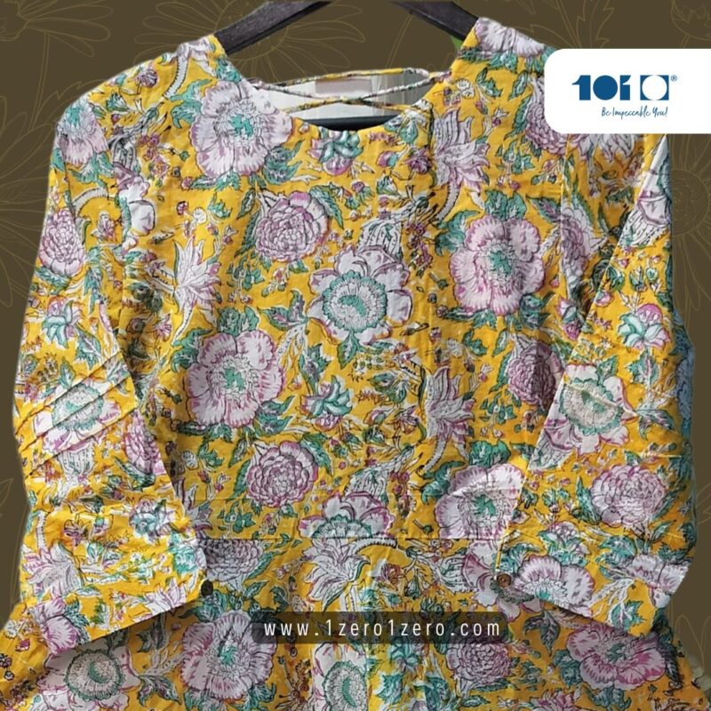 Elegant yellow Paisley Flared Cotton Frock - Image 3