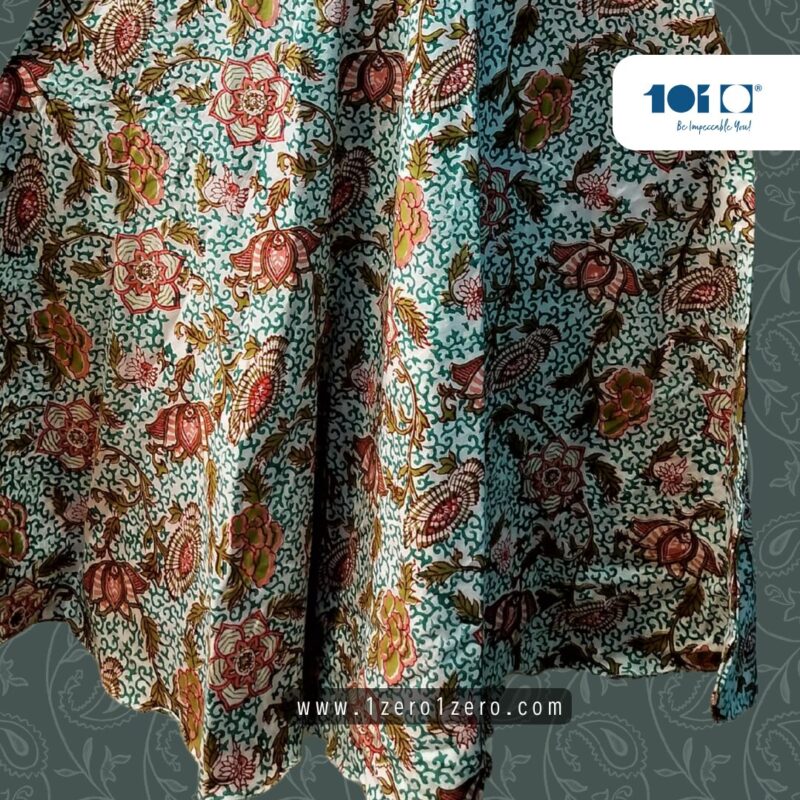 Elegant Teal Paisley Cotton Frock - Image 3
