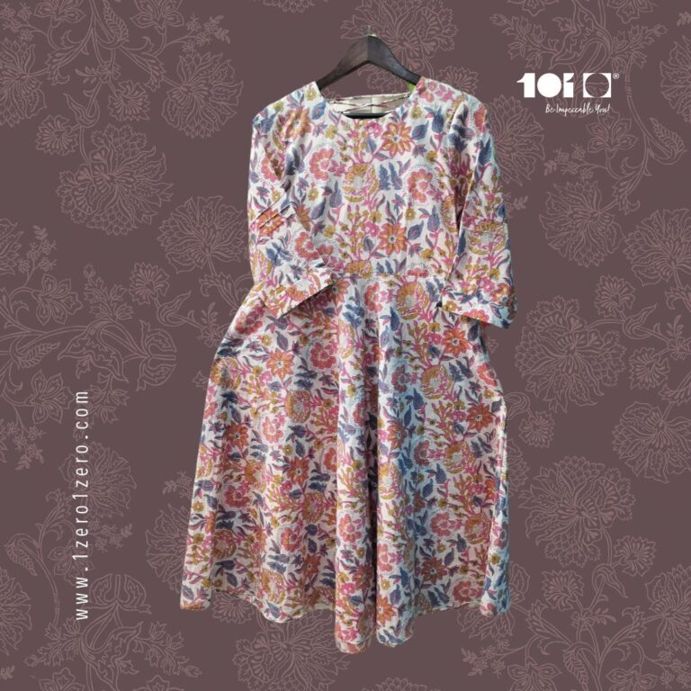 Elegant White Paisley Flared Cotton Frock