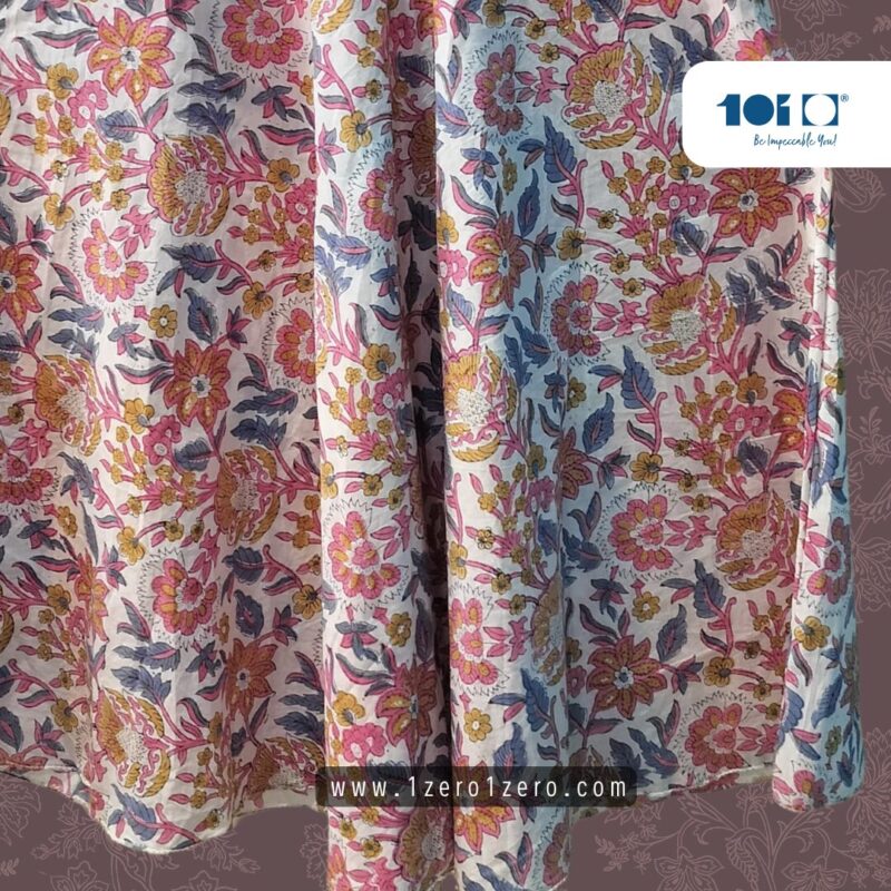 Elegant White Paisley Flared Cotton Frock - Image 3