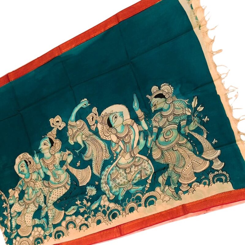 Pen Kalamkari Dupatta Teal Shade
