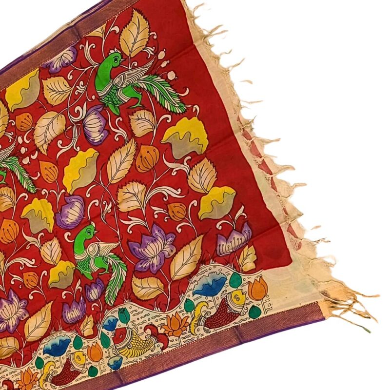 Pen Kalamkari Dupatta Red