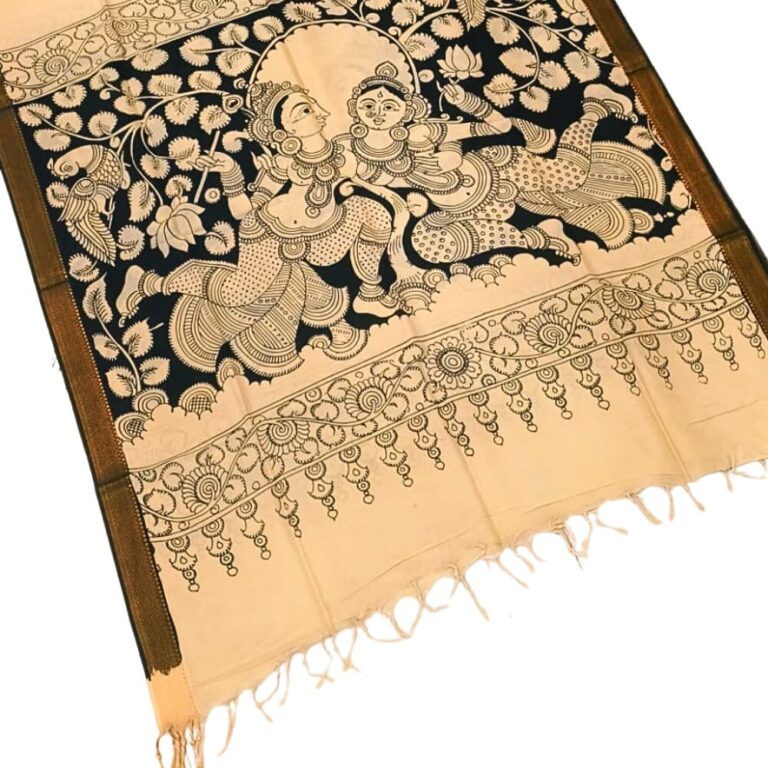 Pen Kalamkari Dupatta Black & White