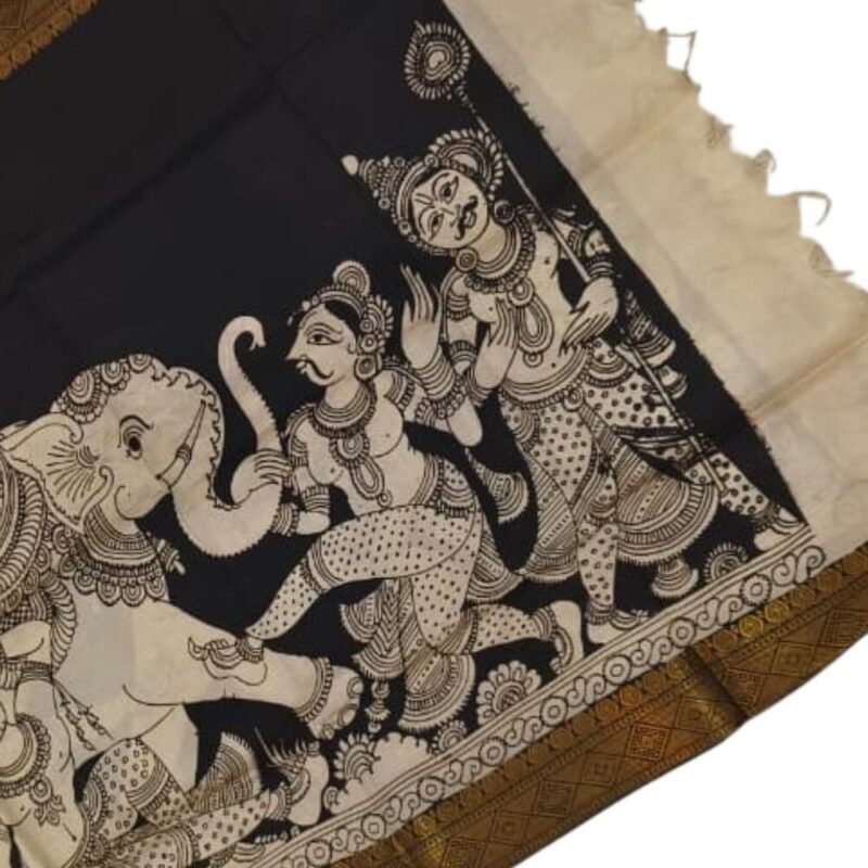 Pen Kalamkari Dupatta Black