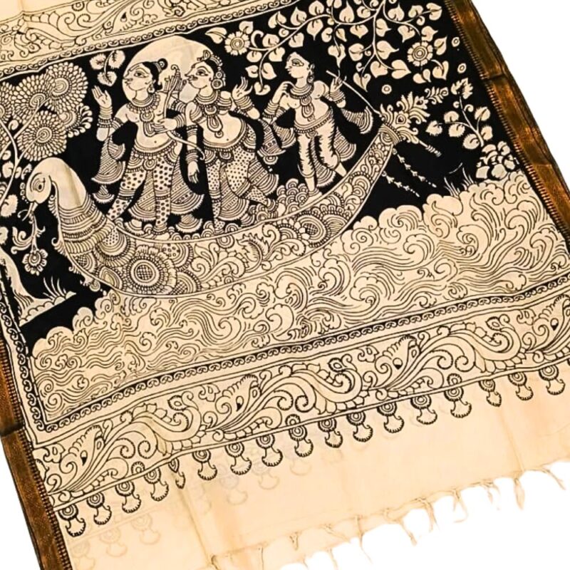 Pen Kalamkari Dupatta Black & White