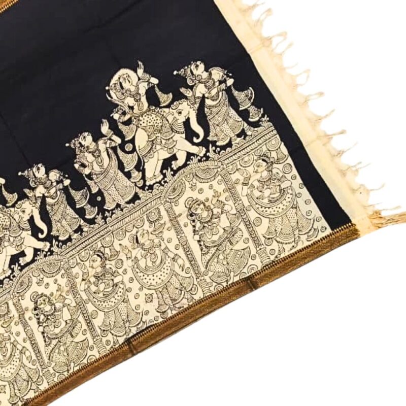 Pen Kalamkari Dupatta Black