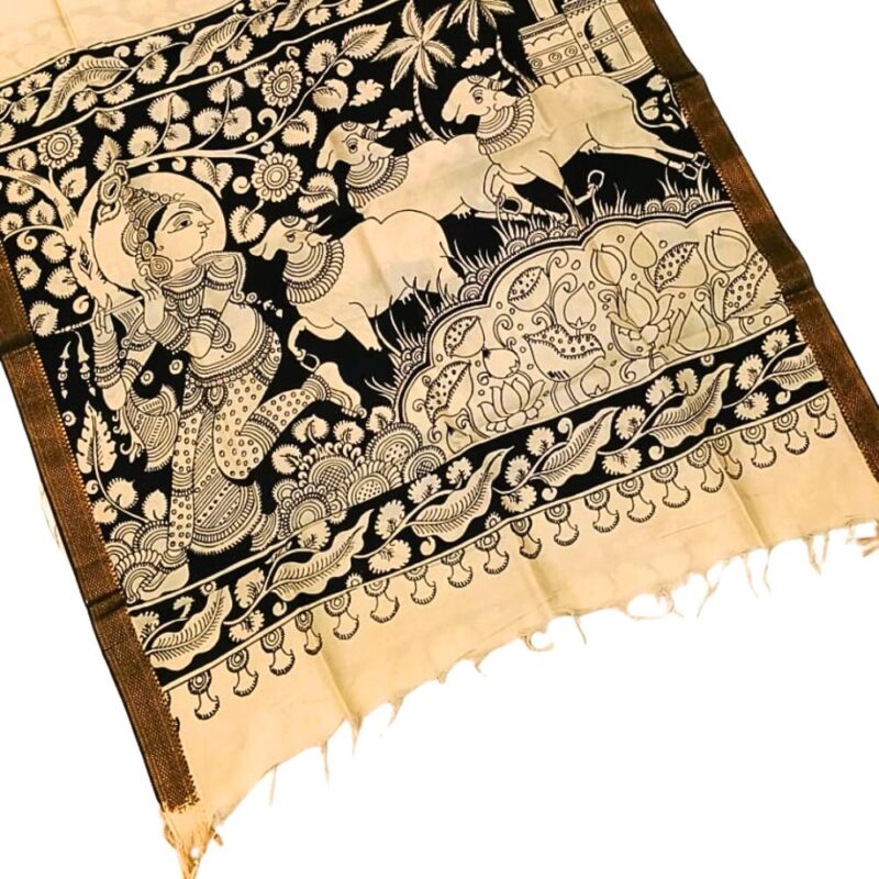 Pen Kalamkari Dupatta Black & White