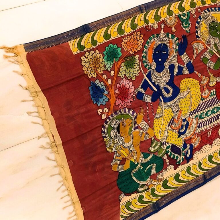 Pen Kalamkari Dupatta Red