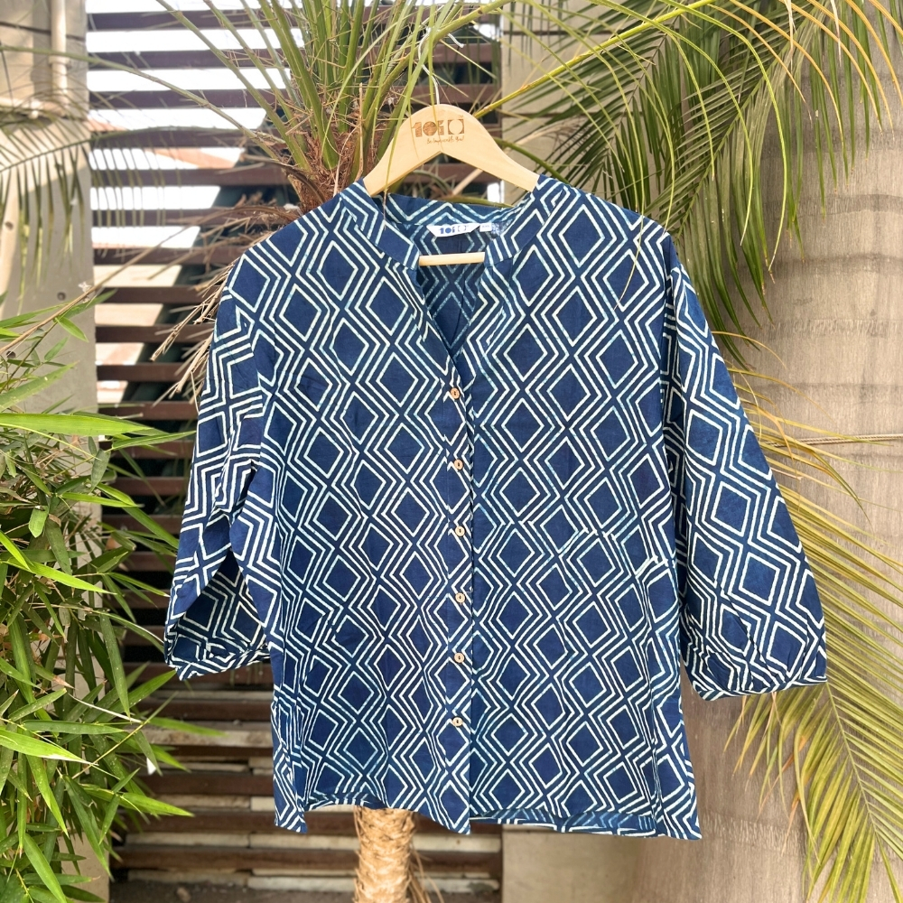 Geometric Print Indigo Shirt