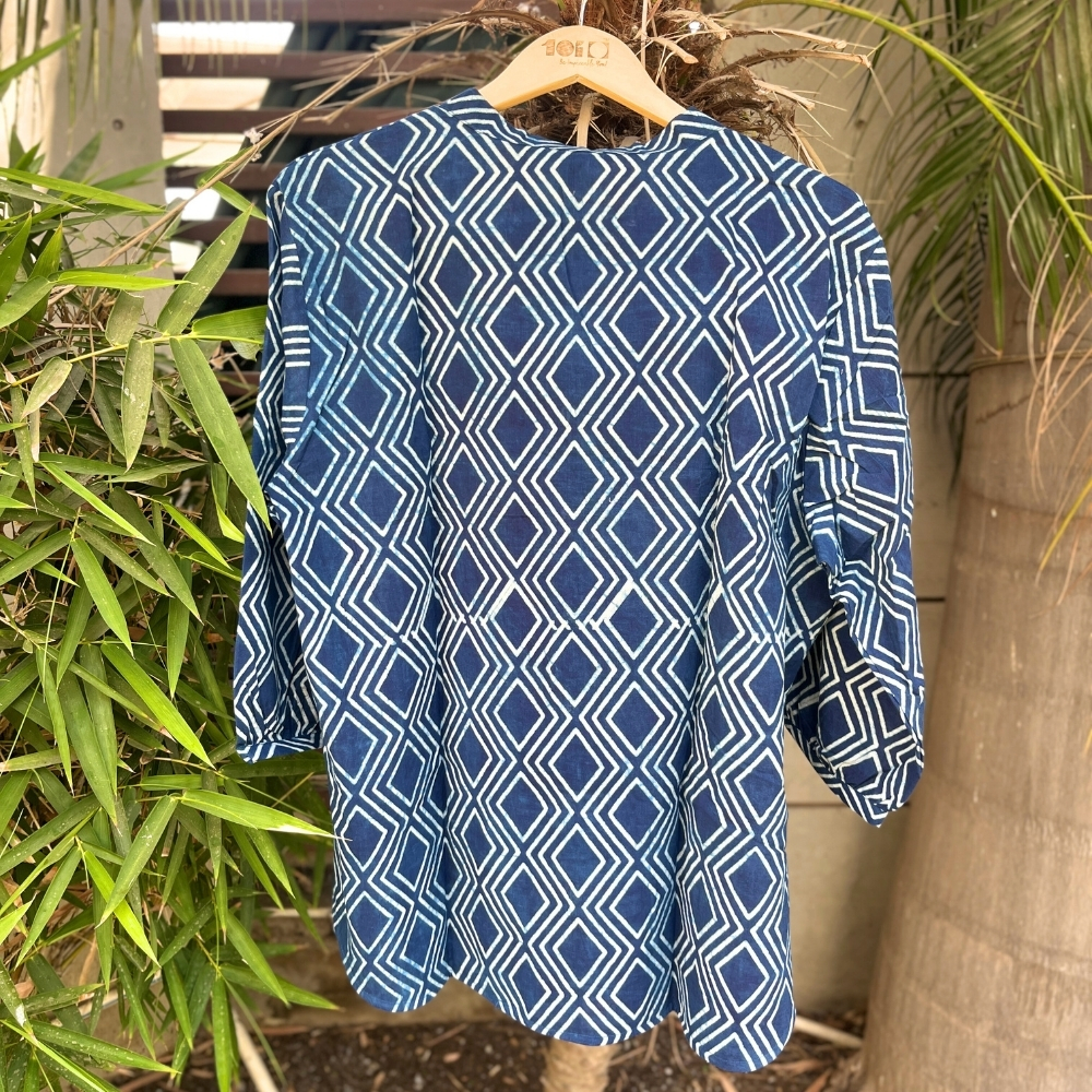 Geometric Print Indigo Shirt - Image 2