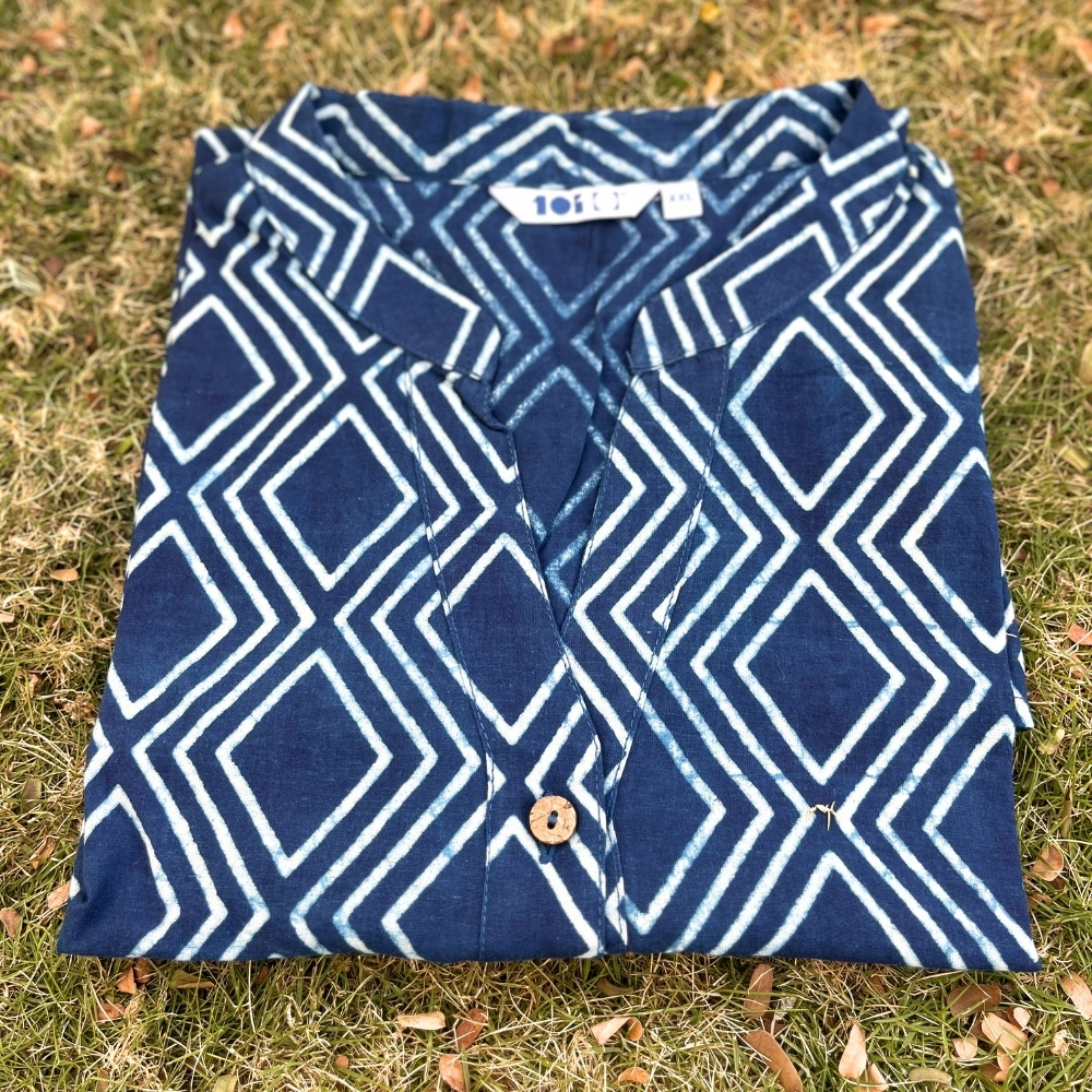 Geometric Print Indigo Shirt - Image 3