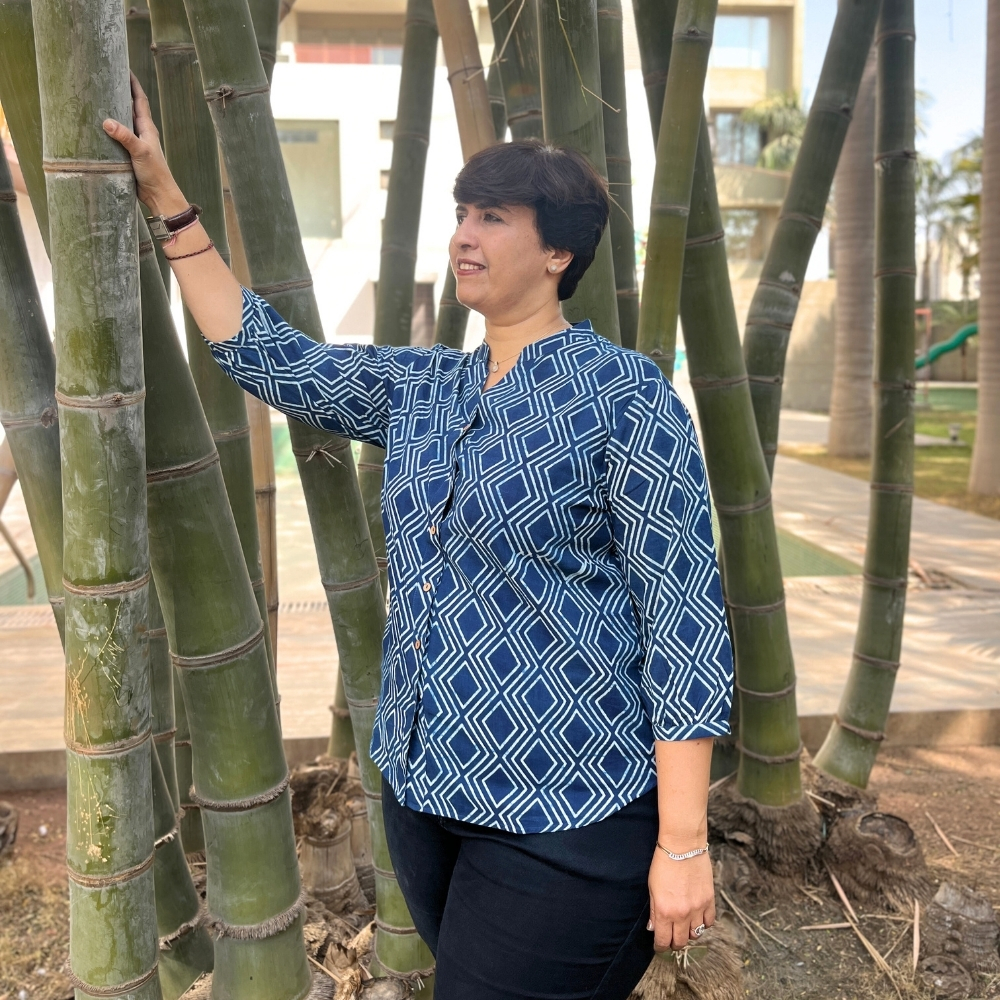 Geometric Print Indigo Shirt - Image 4