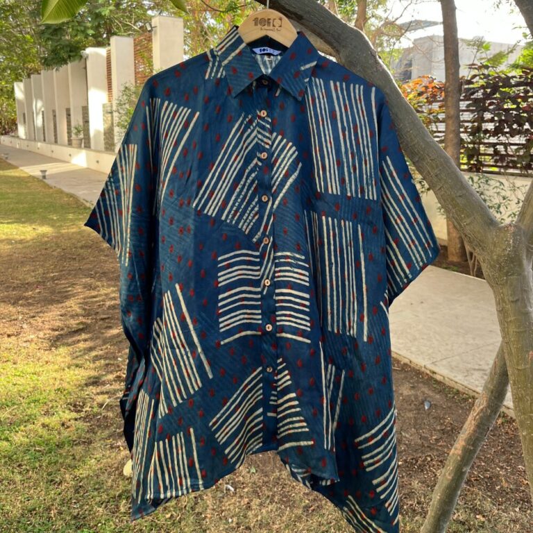 Ajrakh Shirt Kaftan In Indigo