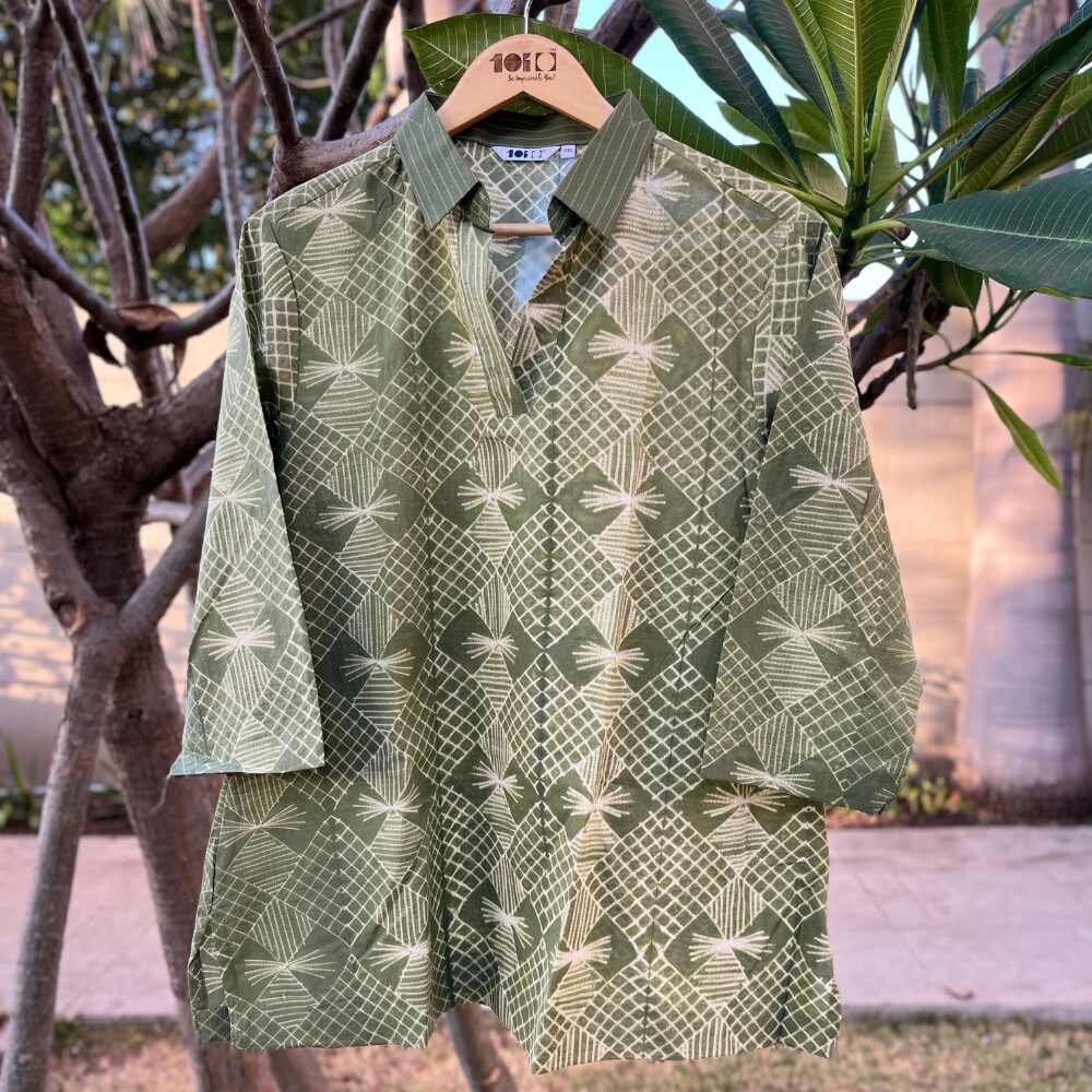 Olive Green Shibori Short Kurta