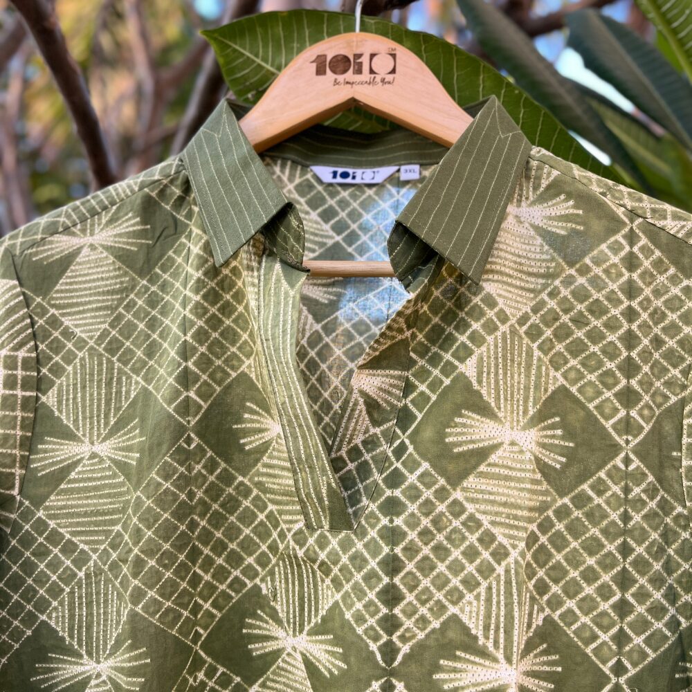 Olive Green Shibori Short Kurta - Image 4