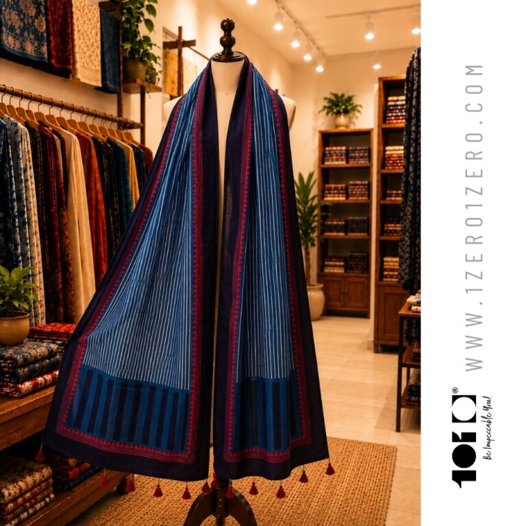 Ajrakh Cotton Stole In Indigo