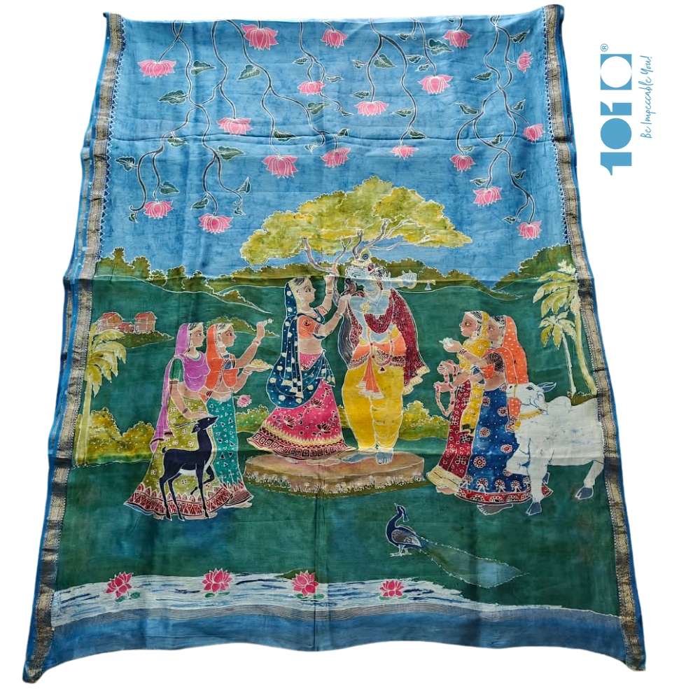 Radha Krishna Motif Maheshwari silk saree - Image 2