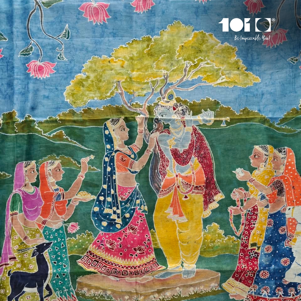 Radha Krishna Motif Maheshwari silk saree - Image 3