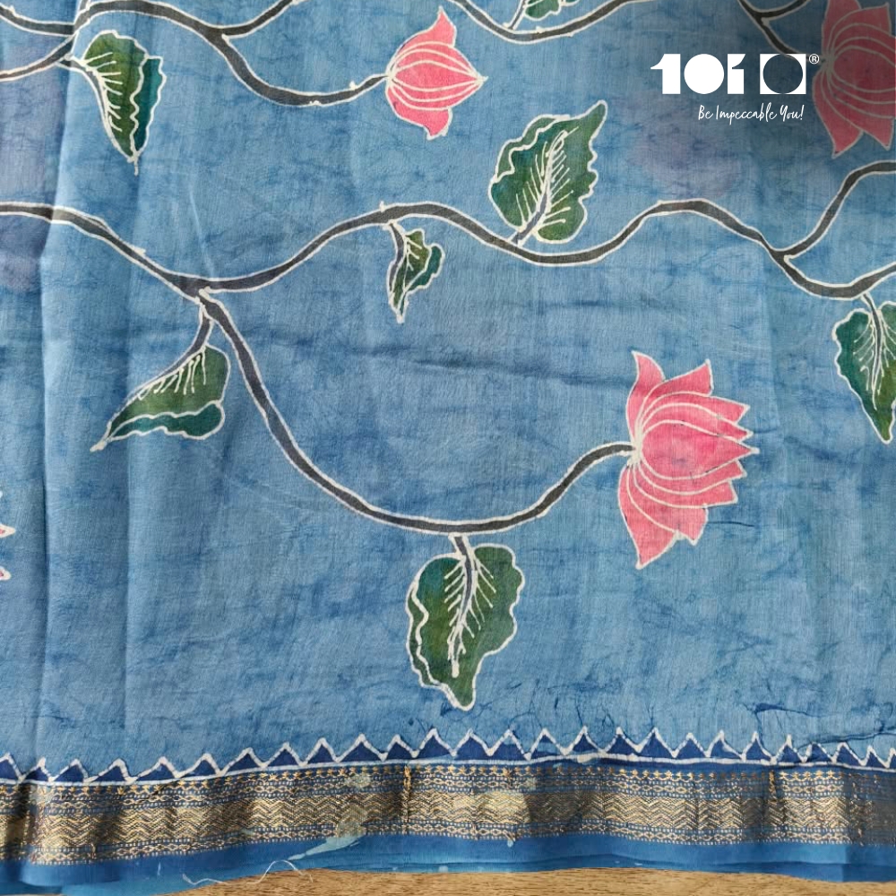 Radha Krishna Motif Maheshwari silk saree - Image 4